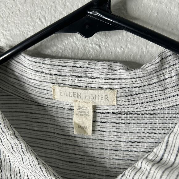 Eileen Fisher Striped Linen Crinkle Shirt Pearl Medium Classic Collar - Picture 5 of 9